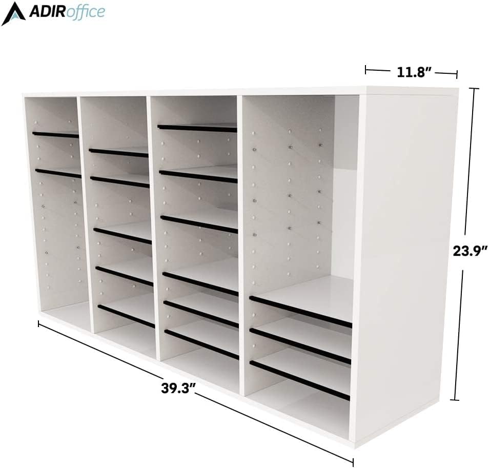 36-Compartment Wood Adjustable Paper Sorter Literature File Organizer, White