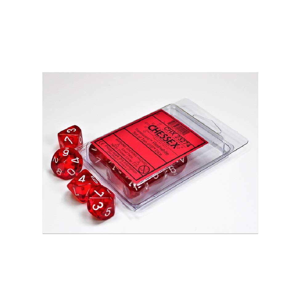 Chessex Red Translucent d10 - Set of 10