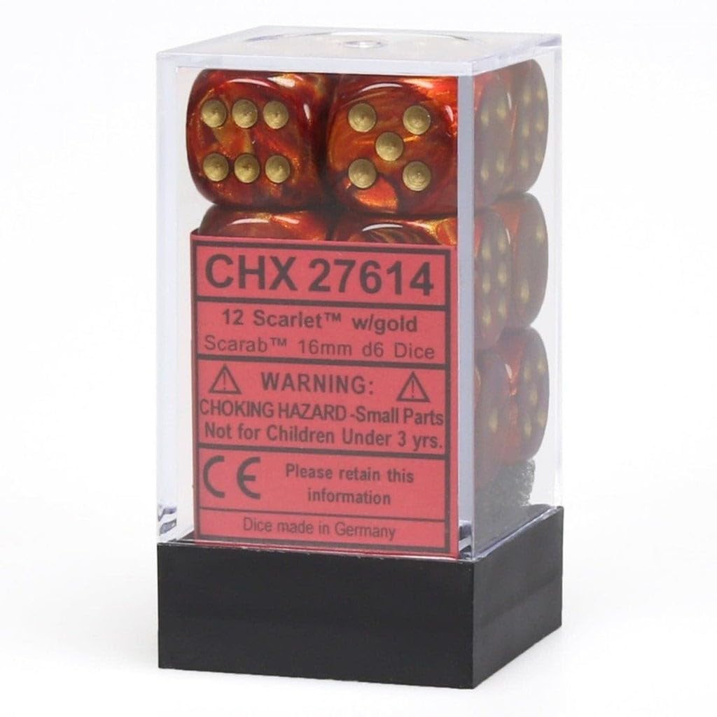 Chessex 27614 Scarab D6 16mm Scarlet with Gold Dice Block