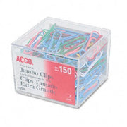 Jumbo Paper Clip, Vinyl Coated Wire, Assorted Colors, 1-3/4", 150/Box ACC72520