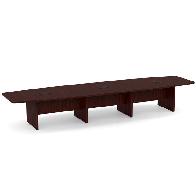 OfficeSource Laminate Expandable Boat Shaped Conference Table with Slab Base - 16' - Mahogany