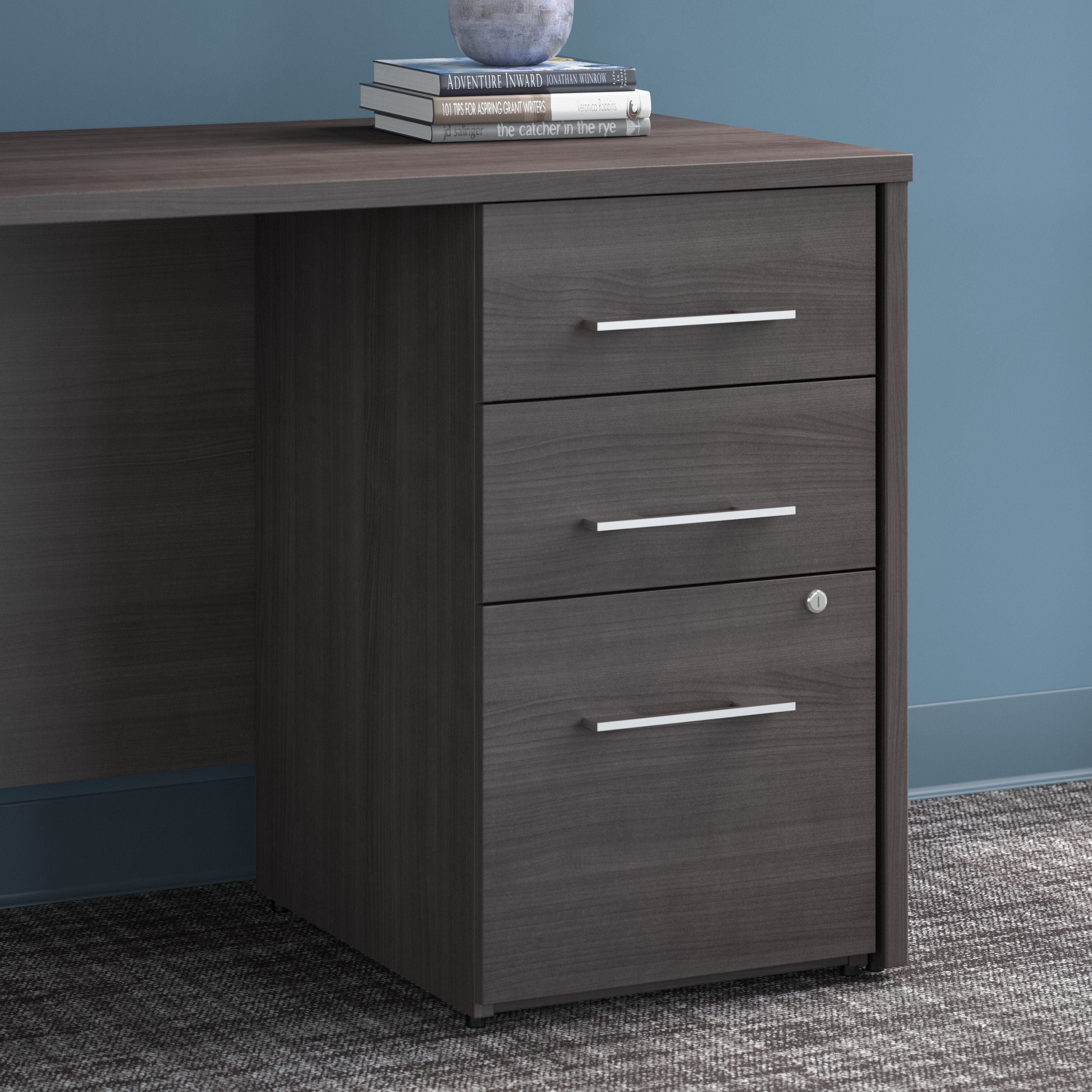Bush Business Furniture Office 500 16W 3 Drawer File Cabinet in Storm Gray - Assembled - 15.75" Width x 20.35" Depth x 28.84" Height