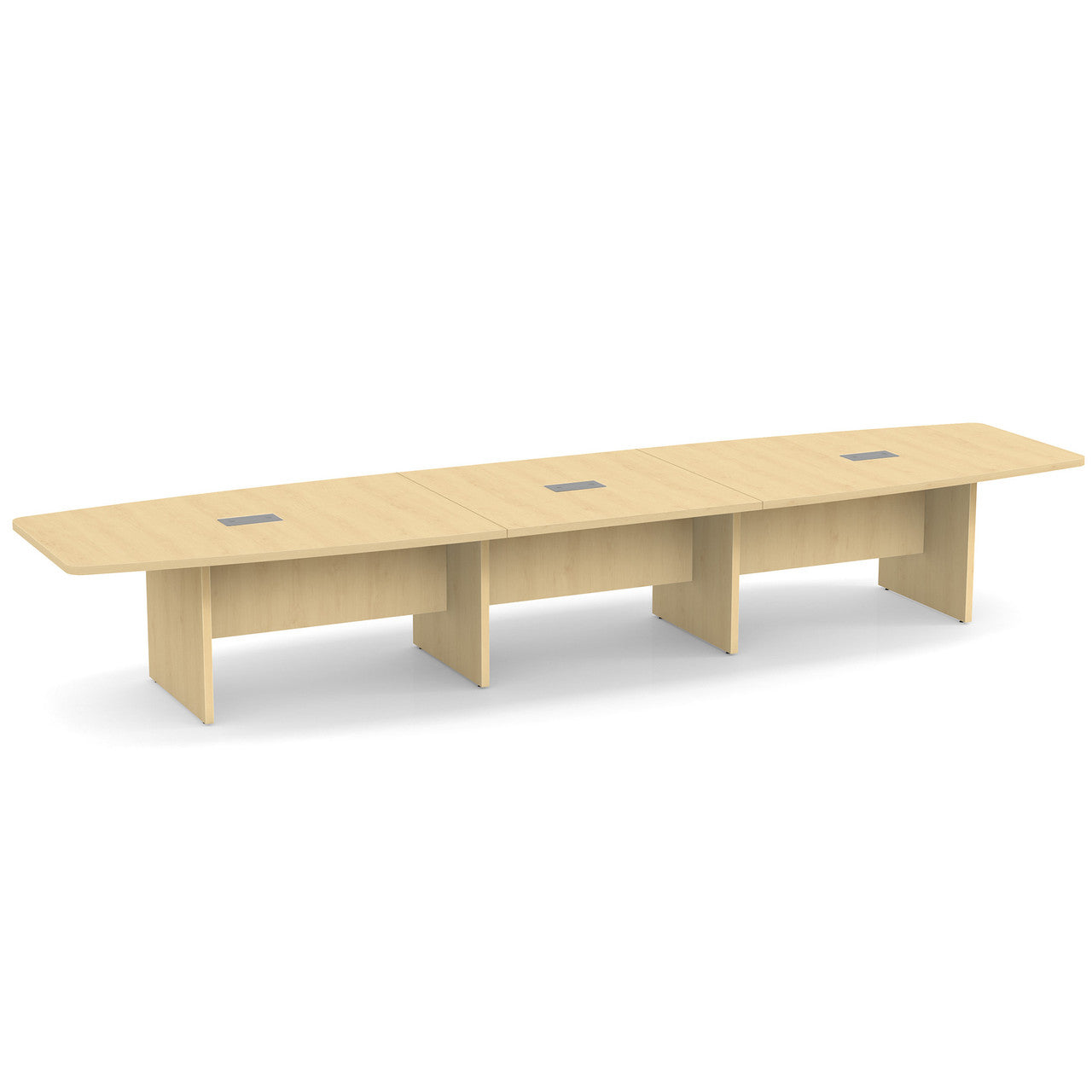 OfficeSource Laminate Expandable Boat Shaped Conference Table with Slab Base - 16' - Maple