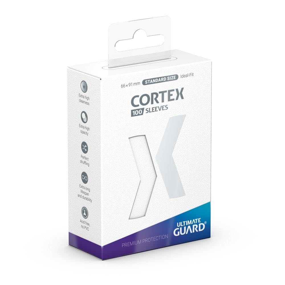 Ultimate Guard Cortex Outer Card Sleeves, 100 Standard Size TCG Sleeves, 66 x 91mm, White Back, Glossy Finish, No PVC & Acid-Free, High Clarity