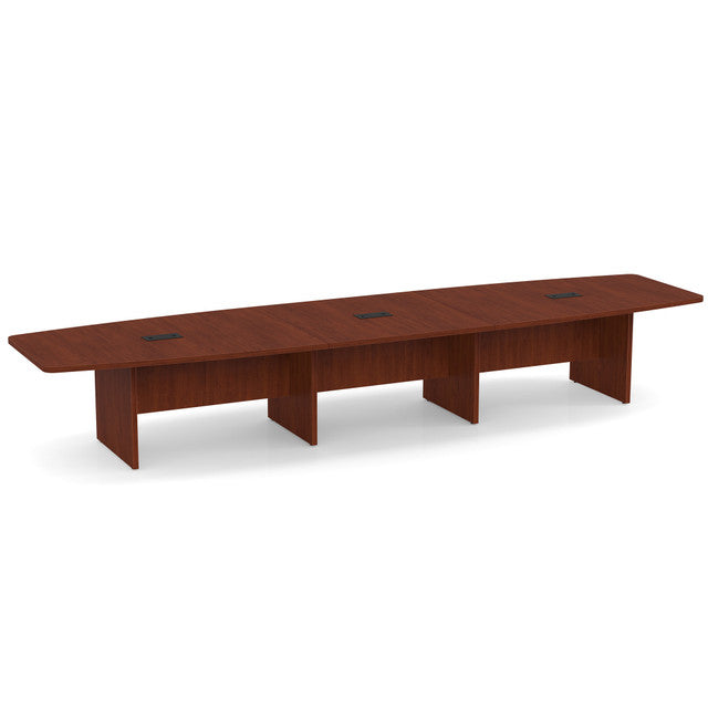 OfficeSource Laminate Expandable Boat Shaped Conference Table with Slab Base - 16' - Cherry