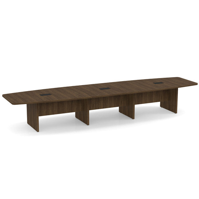 OfficeSource Laminate Expandable Boat Shaped Conference Table with Slab Base - 16' - Modern Walnut