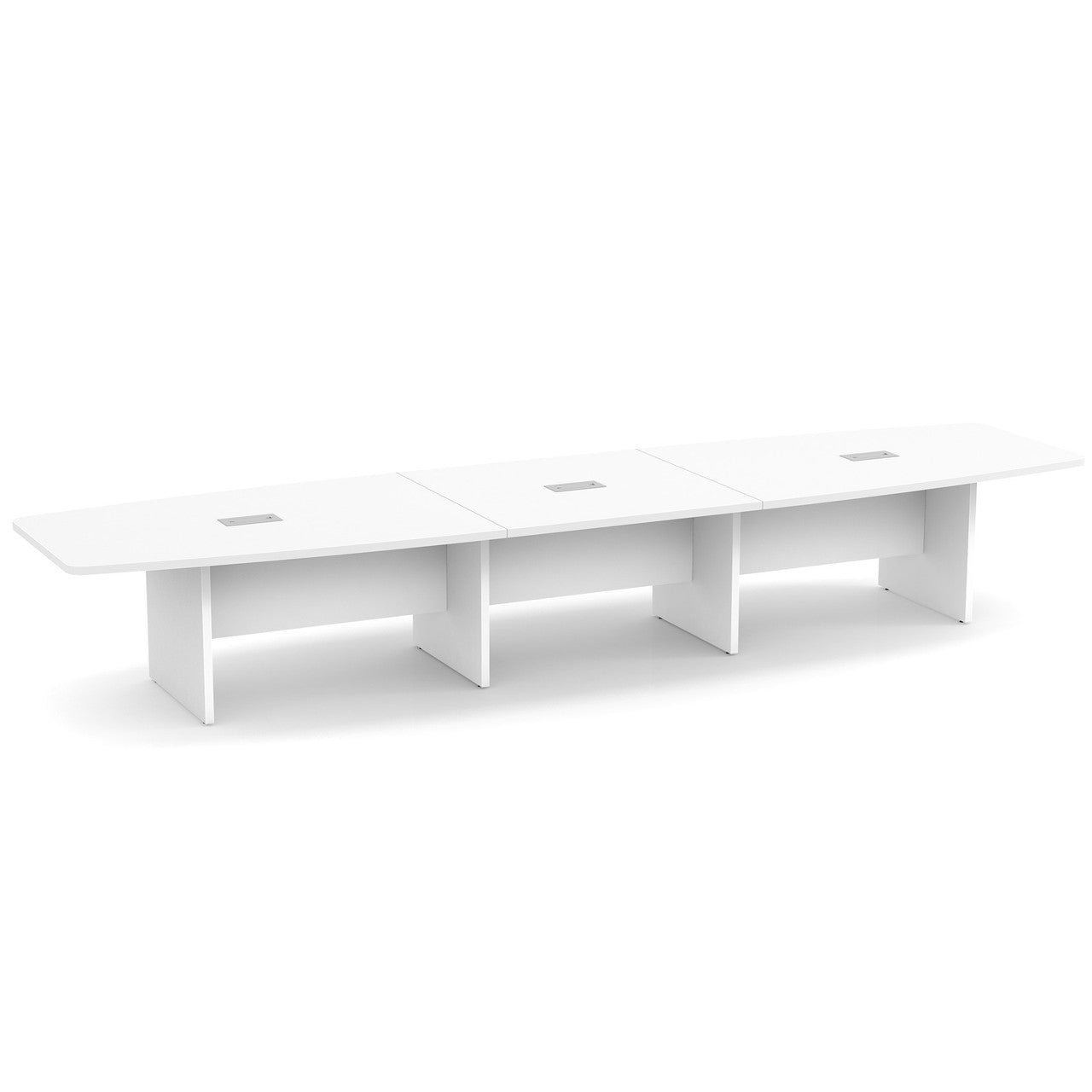 OfficeSource Laminate Expandable Boat Shaped Conference Table with Slab Base - 16' - White