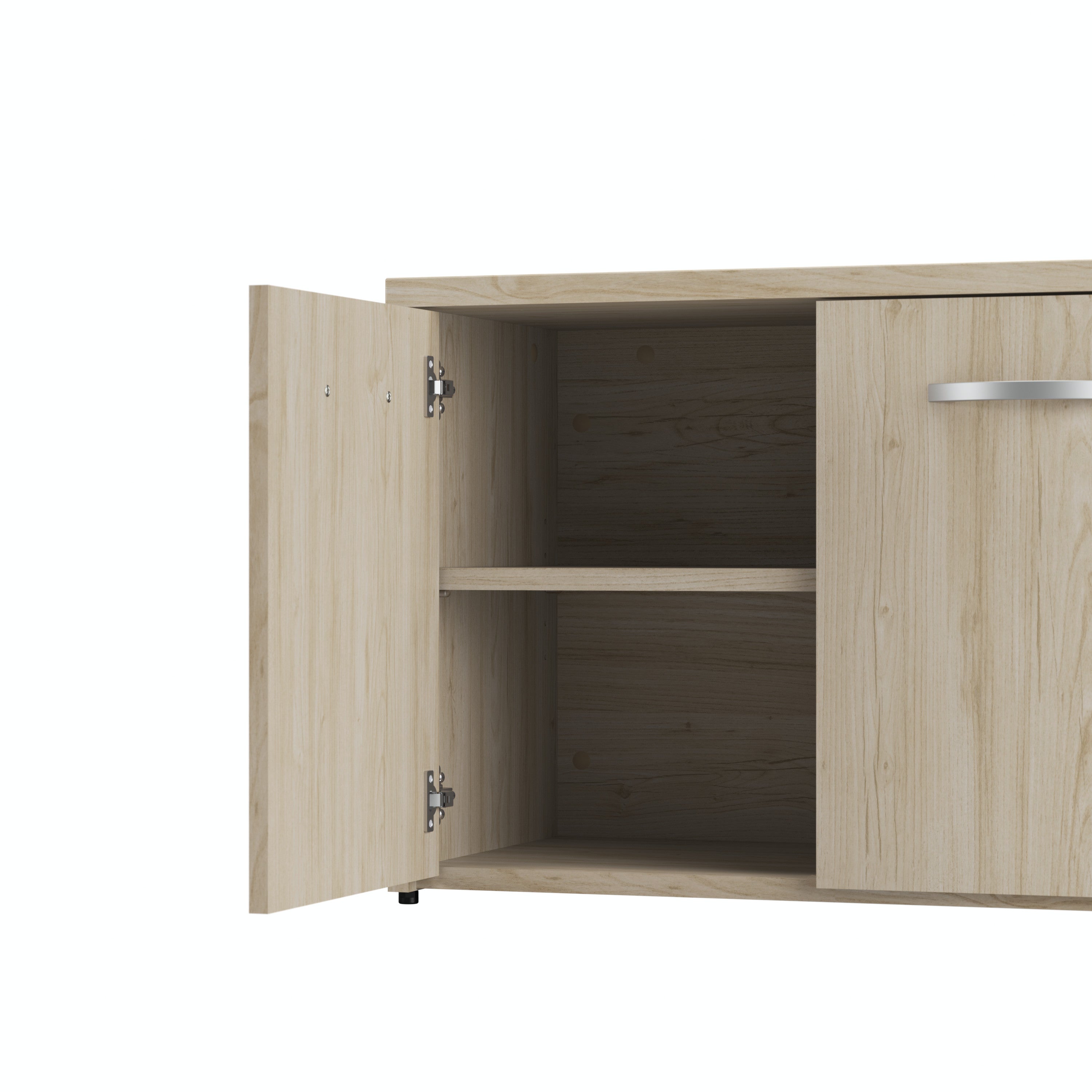 Bush Business Furniture Studio C Low Storage Cabinet with Doors and Shelves in Natural Elm - 59.17" Width x 15.71" Depth x 21.2" Height