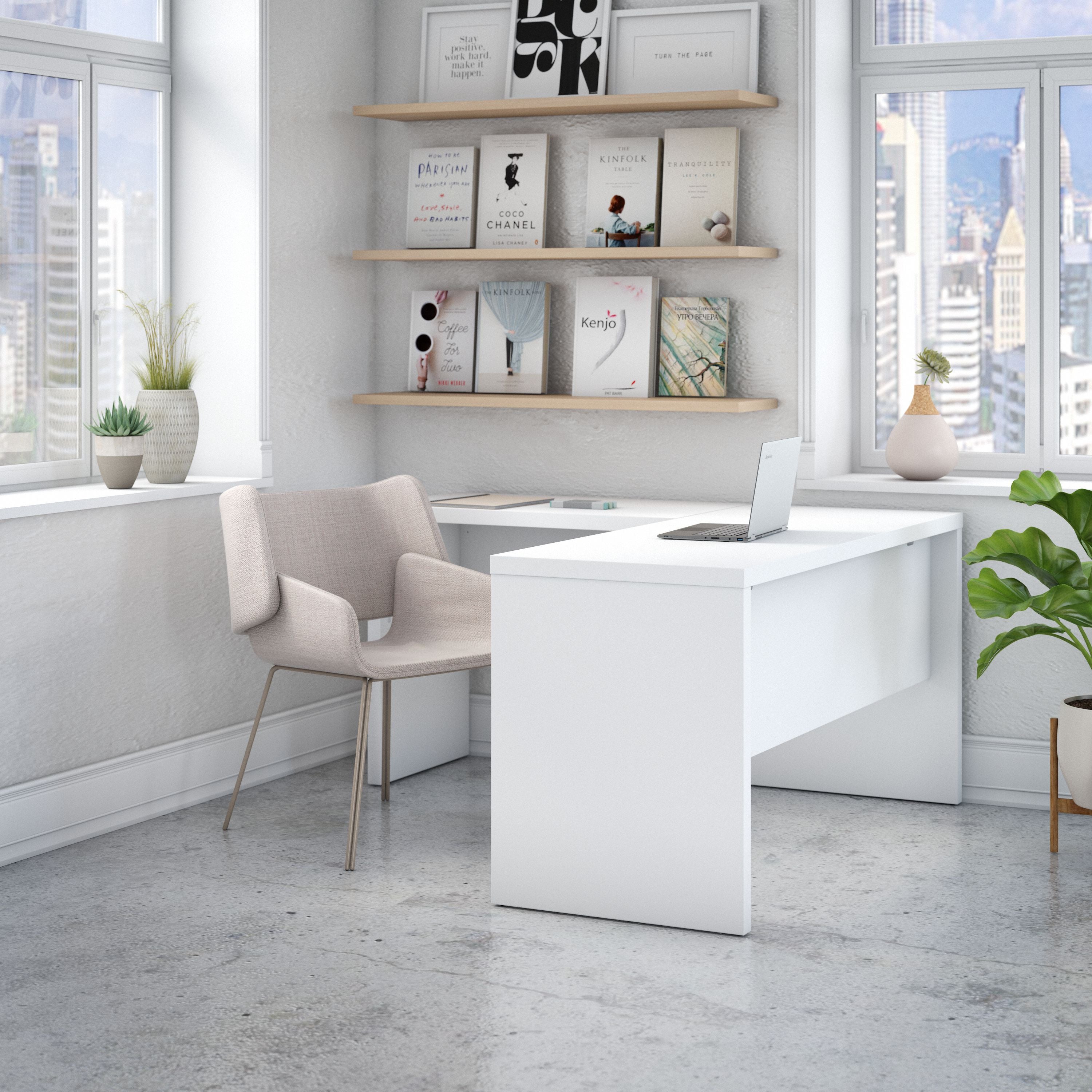 Bush Business Furniture Echo L Shaped Desk in Pure White - 60" Width x 60" Depth x 30" Height