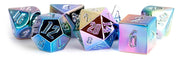 FanRoll - Rainbow Aegis Uninked: 16mm Aluminum Plated Acrylic, 7-Piece Polyhedral Metal Dice Set for Dungeons and Dragons and Other Tabletop Role Playing Games