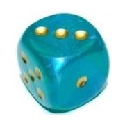 Chessex Borealis 16mm d6 Teal/Gold Luminary Dice Block (12 dice) (27785) , Blue