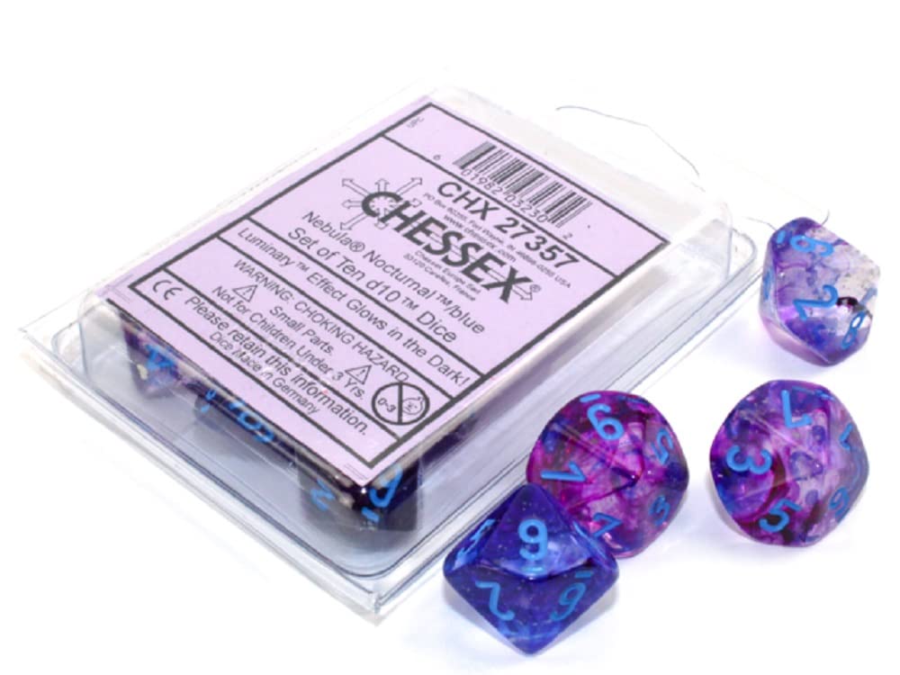 Chessex d10 Dice Set: Nebula Luminary - Nocturnal w/Blue (10)