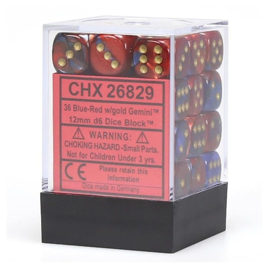 Chessex DND Dice Set D&D Dice-12mm Gemini Blue, Red, and Gold Plastic Polyhedral Dice Set- for Dungeons and Dragons Dice Includes 36 Dice – D6