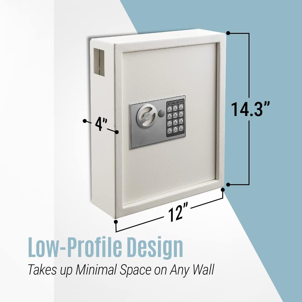 40-Key Steel Digital Lock Key Cabinet, White with 100 Key Tags