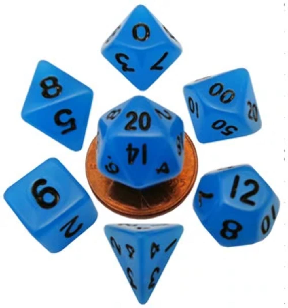 Glow in The Dark Blue 10mm Mini Polyhedral Dice Set