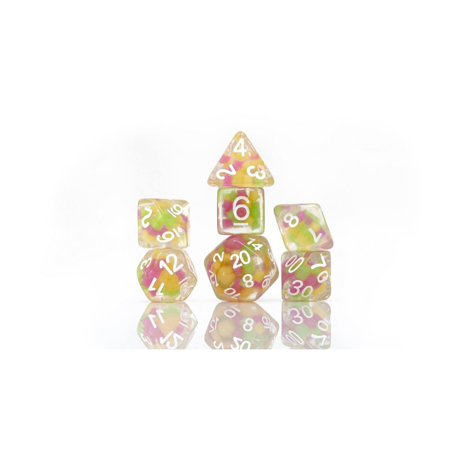 Dice 7-set Glowworm (16mm) Glow in the Dark Melon Ball / White