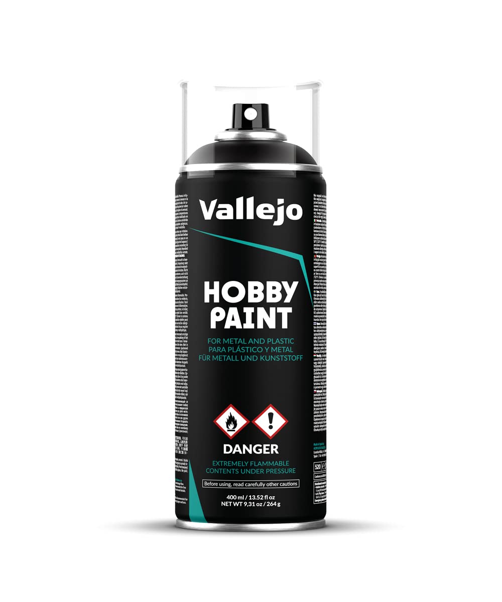 Vallejo - Hobby Paint Spray Basic Primer | Black 400 ml. (13.52 fl.oz.) | Perfect Matt and Self Levelling Finish