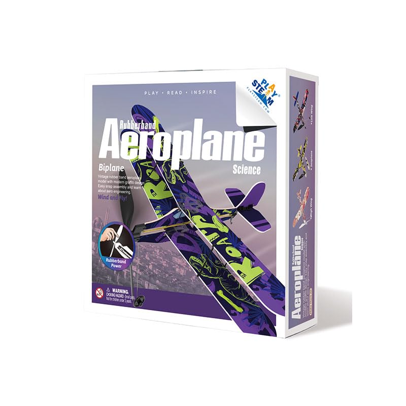 PLAYSTEM Rubber Band Aeroplane Biplane STEM Kit- Xmas Gift for Boys & Girls