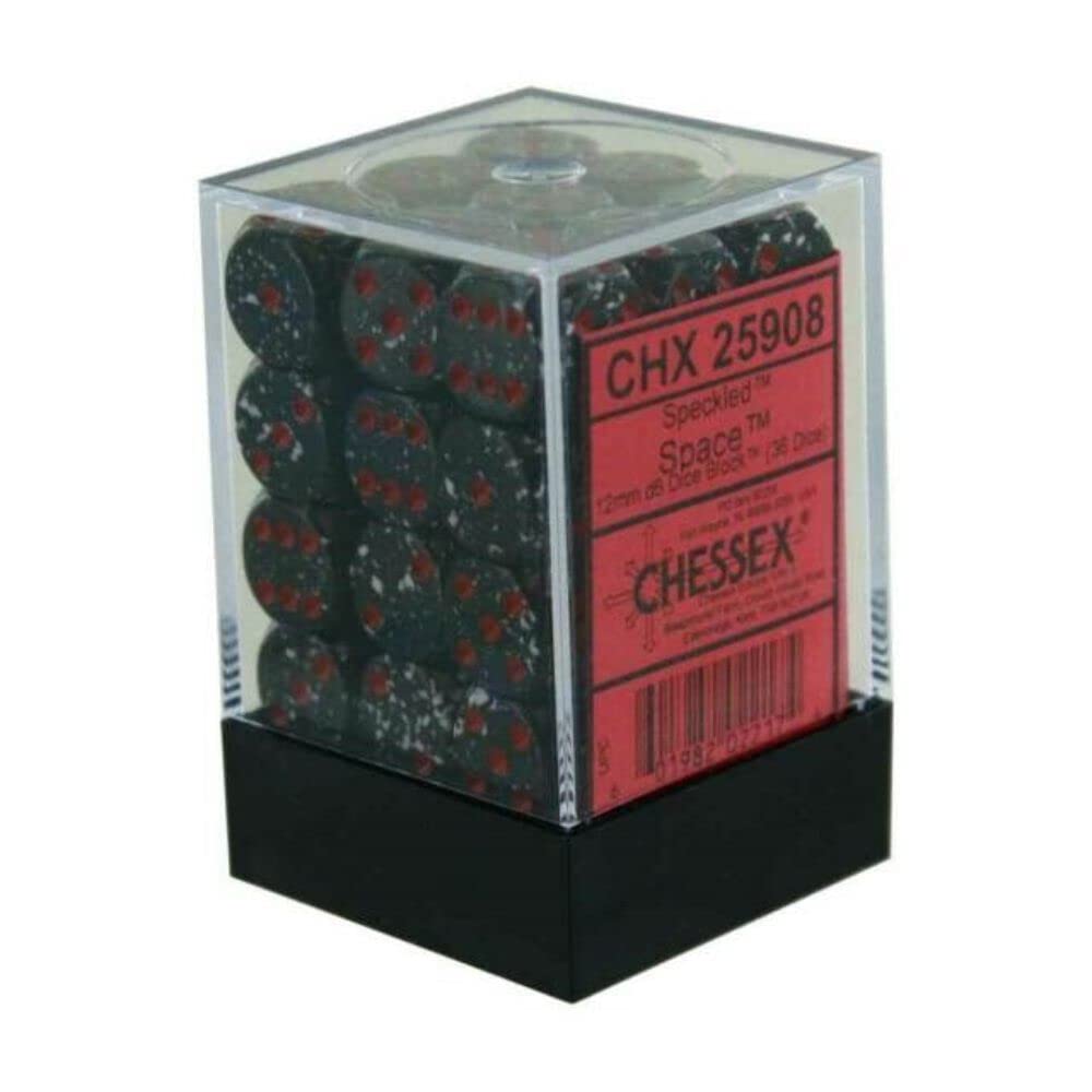 Chessex Speckled Space with Red Numbers 12 mm Dice Block (36 dice)