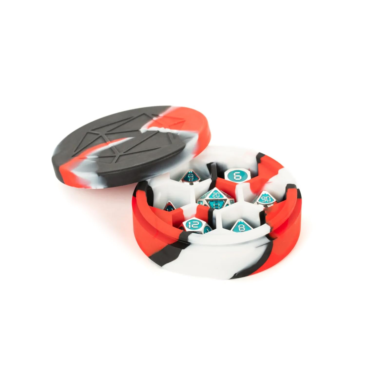 FanRoll Silicone Round Dice Case: Red/Black/White, Role Playing Game Dice Accessories for Dungeons and Dragons