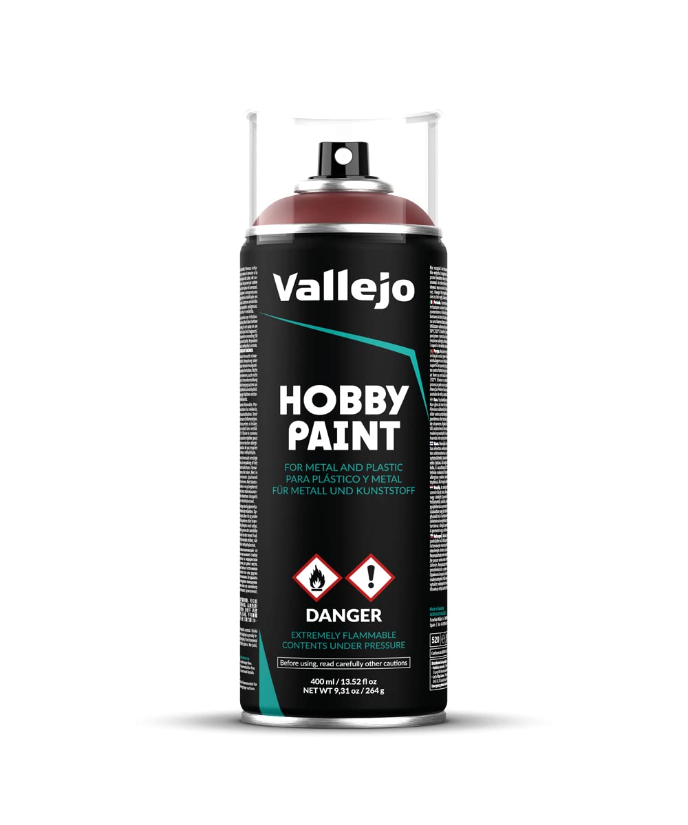 Vallejo - Hobby Paint Spray Fantasy Color | Gory Red 400 ml. (13.5 fl.oz.) | Creates Perfect Matt and Self Levelling Finish | Equipped with 2 Different Nozzles