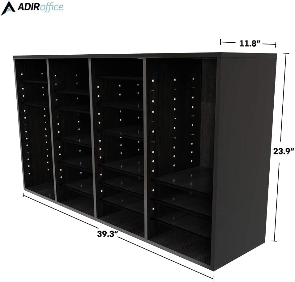 Wood Adjustable 36 Compartment Literature Organizer, Black 2 Pack