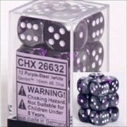Chessex Manufacturing 26632 D6 Cube Gemini Set Of 12 Dice44; 16 mm - Purple & Steel With White Numbering