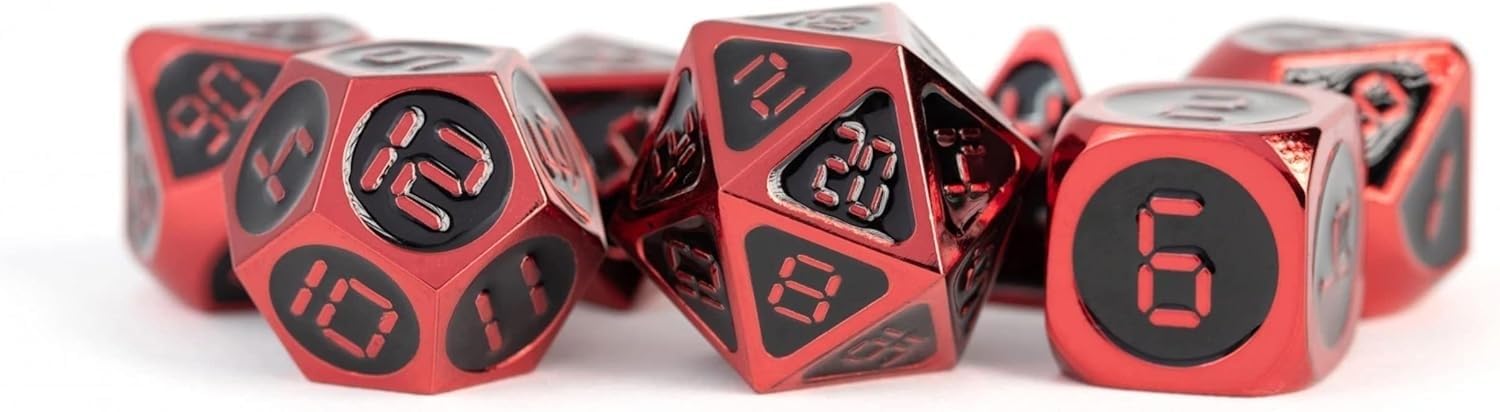 FanRoll 16mm Metal Polyhedral DND Dice Set: Red w/Black Enamel, Role Playing Game Dice for Dungeons and Dragons