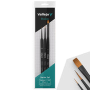Vallejo - Starter Set | Hobby Brush Kit | Flagged Synthetic Bristles | Precision Series 1, 3/0 and Effects no. 4 | Lightweight and Ergonomic Wooden Handles | Ideal for Acrylic Detail Work