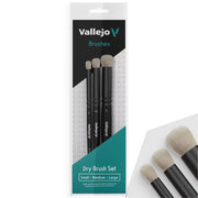 Vallejo - Dry Brush Set | Natural Hair Detailing Brushes | Set for Miniature Model Painting | Sizes Small, Medium, Large | Lightweight and Ergonomic Wooden Handles | Art Supplies