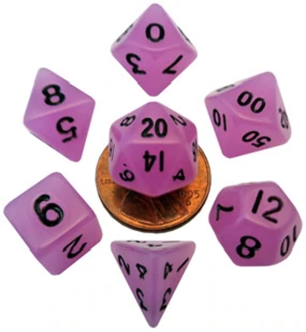 Glow in The Dark Purple 10mm Mini Polyhedral Dice Set