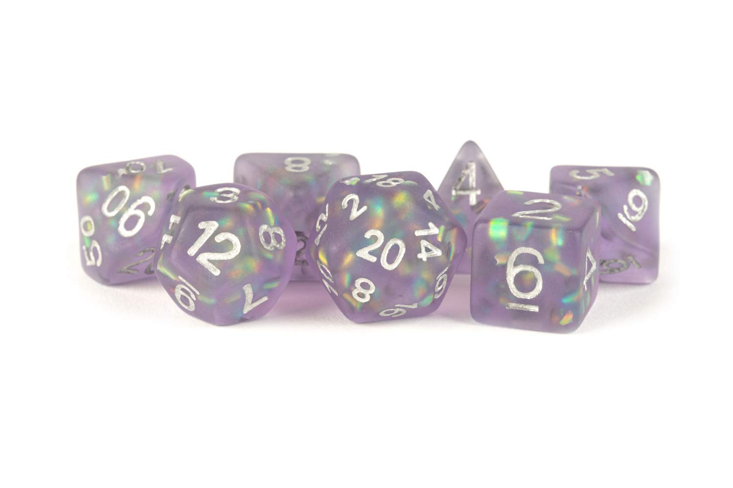 ICY Opal 16mm Resin Poly Dice Set: Purple with Silver Numbers