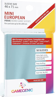 Prime Board Game Sleeves | Pack of 50 Extra-Clear Sleeves |46 by 71 mm Card Sleeves Optimized for Use with Mini European Card Games | Premium Card Protection | FFG Ruby Color Code | Made by Gamegenic