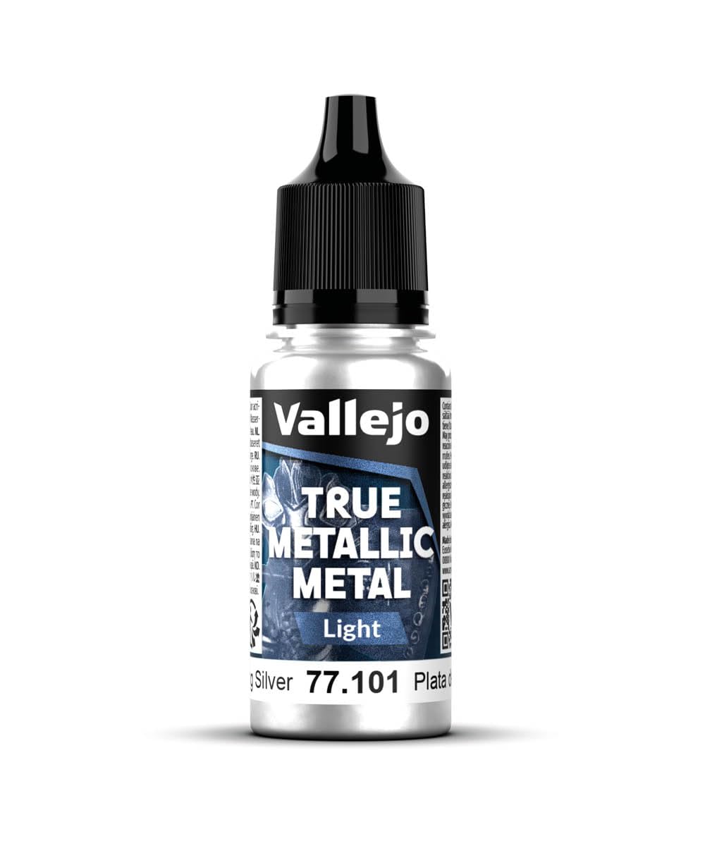 Vallejo - Sterling Silver Light | True Metallic Metal TMM | Acrylic Colors for Painting Metal Effects on Fantasy, Historical, and Wargaming Miniatures | 18 ml (0.6 fl.oz.)