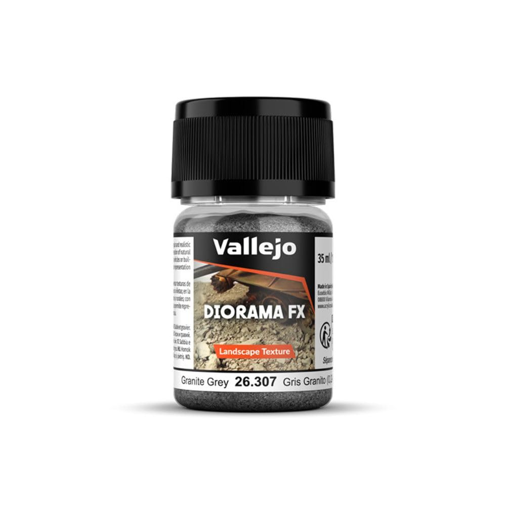 Vallejo - Diorama FX Landscape Textures | Granite Gray 0.2 to 0.6 mm (0.008" to 0.024") Particle Size | Ideal Basing for Scenary and Dioramas | Bottle of 35 ml. (1.18 fl.oz.) | Weight 50 g (1.76 oz.)