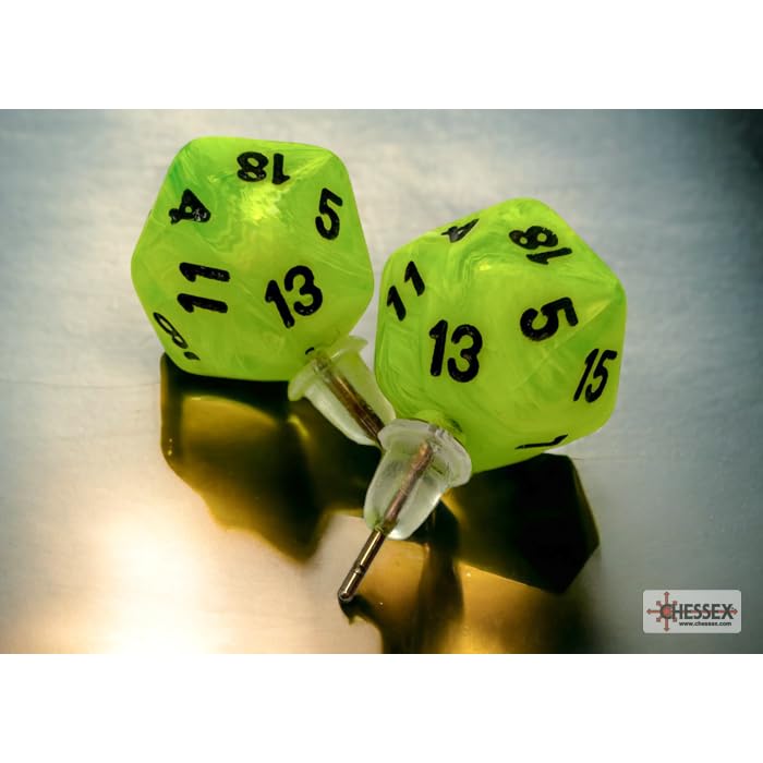 Chessex 54505 Vortex Mini-Poly D20 Pin Earrings, Light Green (Pair)