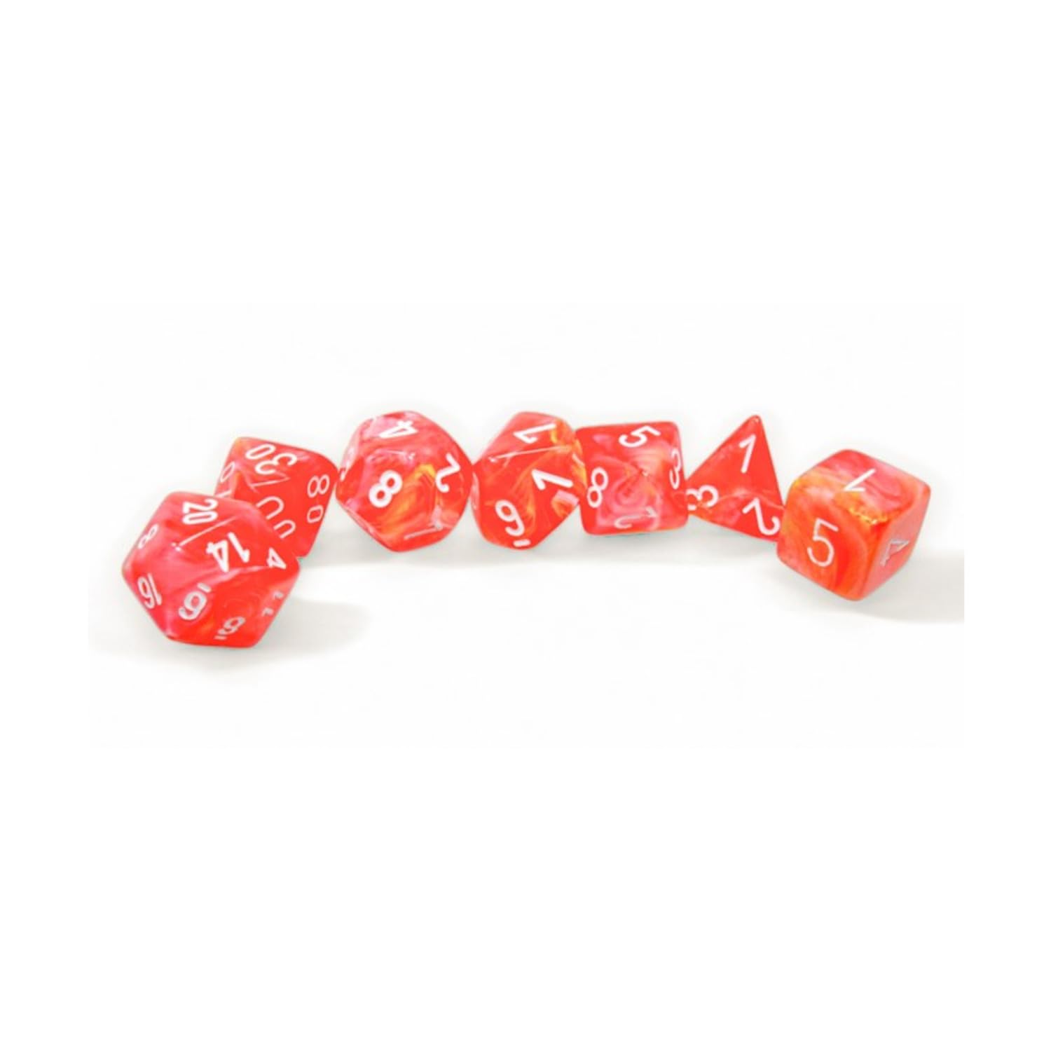 Dahlia Festive Luminary Dice with White Numbers 16mm (5/8in) Set of 7 Chessex