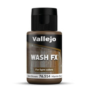 Vallejo - Wash FX | Dark Brown 35 ml. (1.18 fl.oz.) | Designed for Light Colors | Visual Realism for your Projects | Brush or Airbrush Use