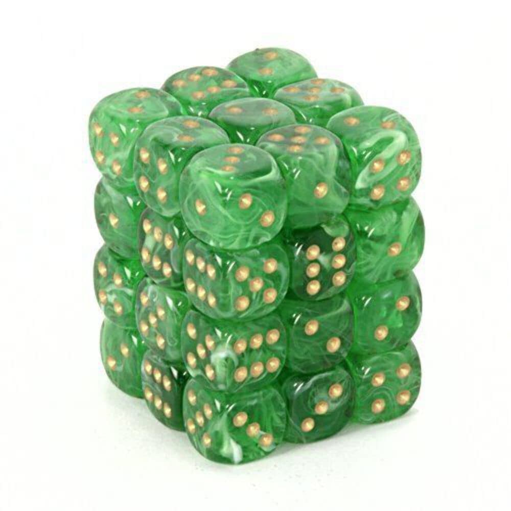DND Dice Set-Chessex D&D Dice-12mm Vortex Green and Gold Plastic Polyhedral Dice Set-Dungeons and Dragons Dice Includes 36 Dice – D6
