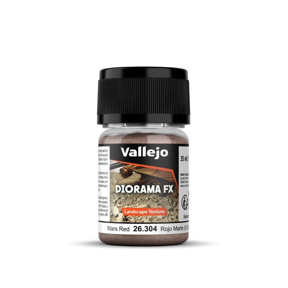 Vallejo - Diorama FX Landscape Textures | Mars Red 0.2 to 0.6 mm (0.008" to 0.024") Particle Size | Ideal Basing for Scenary and Dioramas | Bottle of 35 ml. (1.18 fl.oz.) | Weight 50 g. (1.76 oz.)