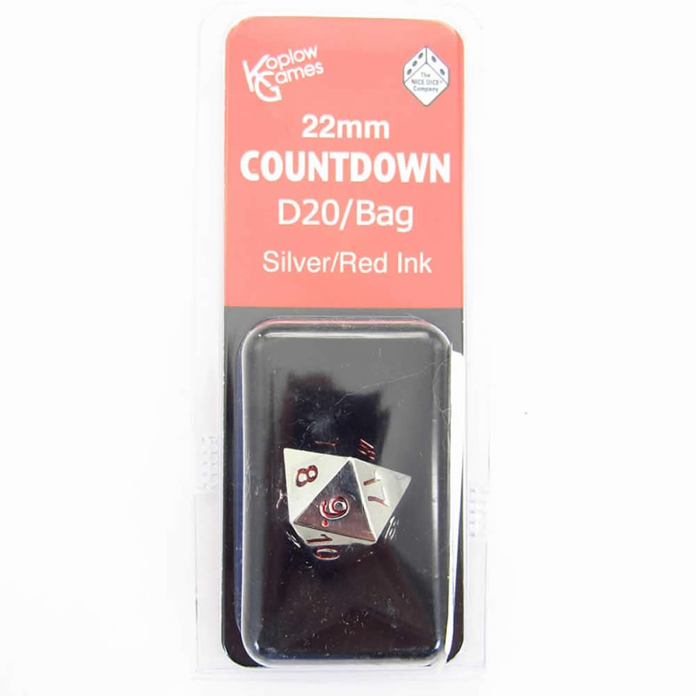 Koplow Games d20 22mm Countdown, Silver w/Red