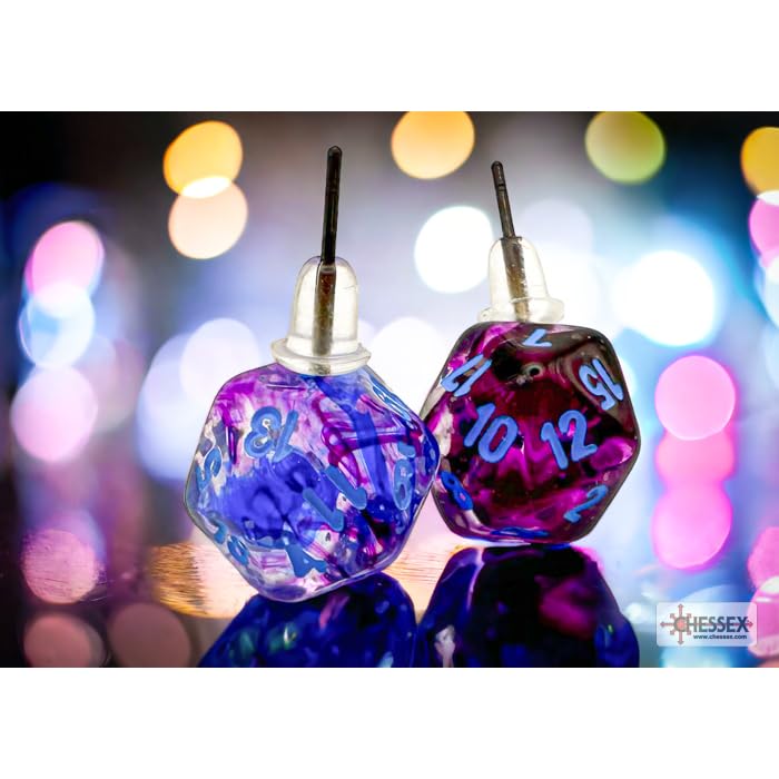 Chessex 54510 Nebula Nocturnal Mini-Poly D20 Pin Earrings, Multicolor (Pair)