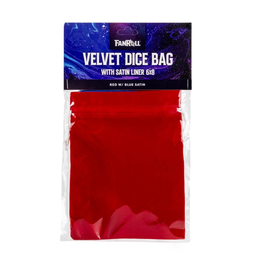 Fanroll Velvet Dice Bag with Satin Liner 6x8" inches, Red Velvent Dice Bag with Blue Satin interior