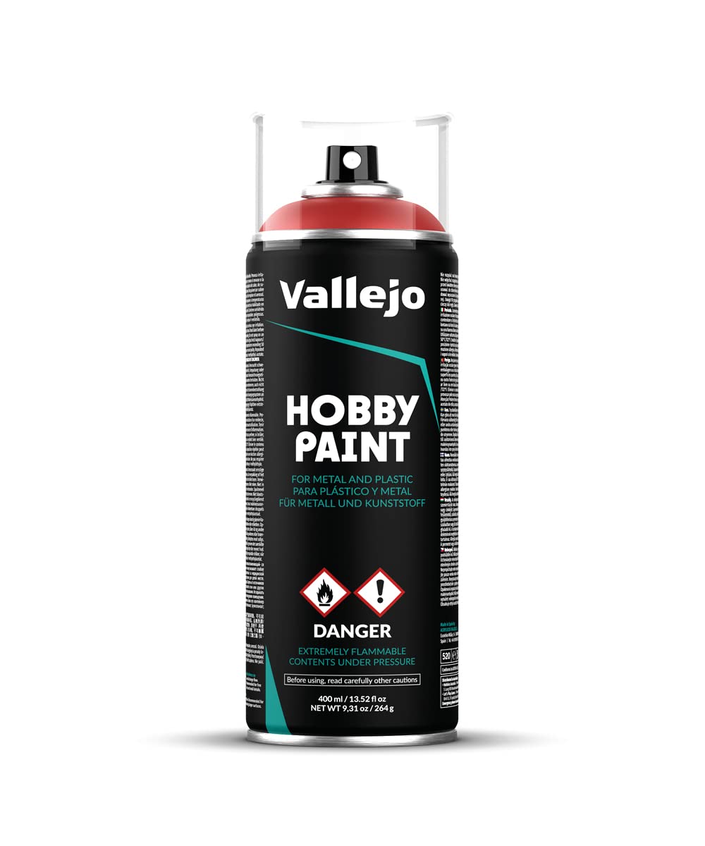 Vallejo - Hobby Paint Spray Fantasy Color | Scarlet Red 400 ml. (13.5 fl.oz.) | Creates Perfect Matt and Self Levelling Finish | Equipped with 2 Different Nozzles