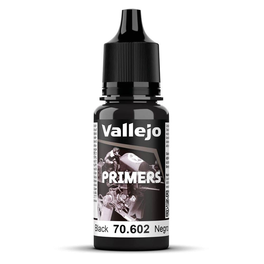 Vallejo - Surface Primer Color | Black Acrylic Primer 18 ml (0.6 fl.oz.) | Matte Finish and Fast Drying | Perfect for Airbrushing and Great Adhesion to Figurines and Scale Models