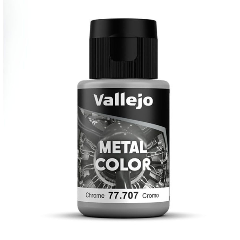 Vallejo - Metal Color | Chrome 32 ml (1.08 fl.oz.) | Faithfully Reproduce Different Metallic Finishes