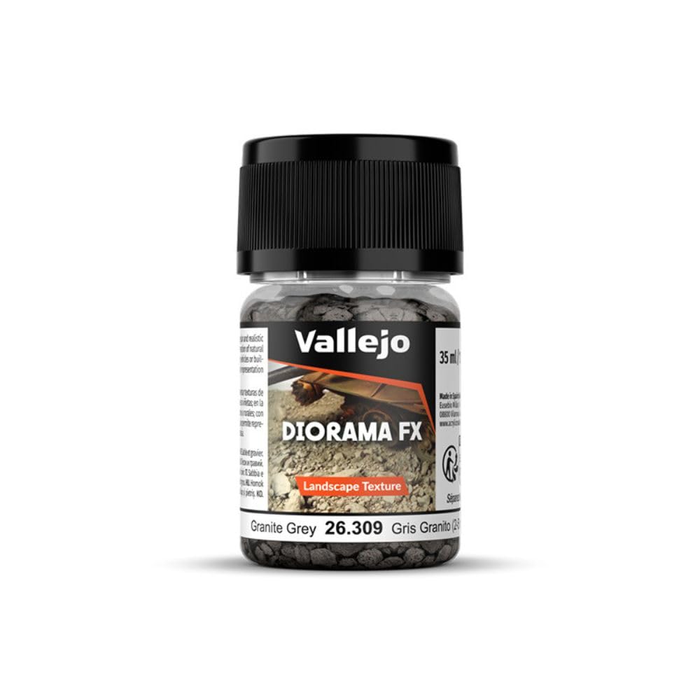 Vallejo - Diorama FX Landscape Textures | Granite Gray 2 to 5 mm (0.08" to 0.2") Particle Size | Ideal Basing for Scenary and Dioramas | Bottle of 35 ml. (1.18 fl.oz.) | Weight 50 g. (1.76 oz.)