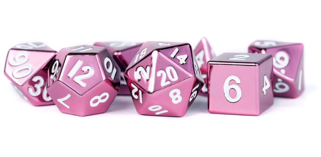 FanRoll 16mm Metal Polyhedral DND Dice Set: Pink, Role Playing Game Dice for Dungeons and Dragons