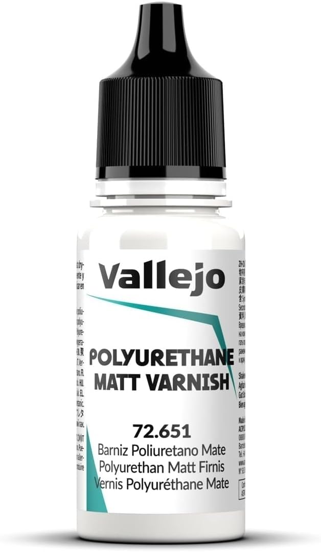 Vallejo - Polyurethane Varnish | Matt Finish 18 ml. (0.6 fl.oz.) | Extraordinary Hardness & Permanence | Create a Perfect Clear Coat | Scratch Resistant for Outdoor and Indoor Surfaces