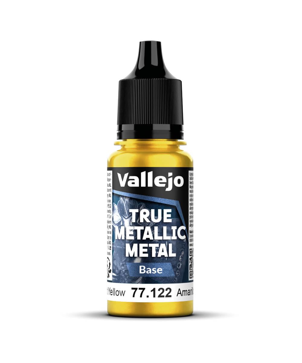 Vallejo - Radiant Yellow Base | True Metallic Metal TMM | Acrylic Colors for Painting Metal Effects on Fantasy, Historical, and Wargaming Miniatures | 18 ml (0.6 fl.oz.)